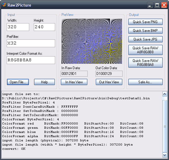 tool to convert raw data to an image. user can set any color format as input.